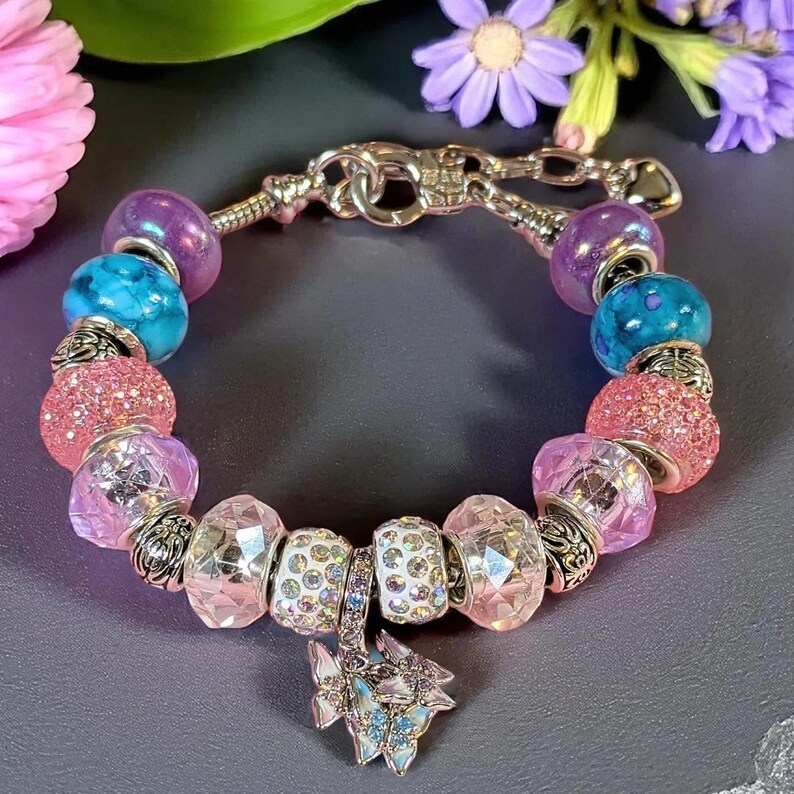Butterfly Trio European beaded bracelet - Silver - - LadybugfeetDesigns -