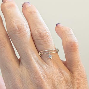 Tiny CZ Diamond Adjustable Charm Ring, Silver - - LadybugfeetDesigns -