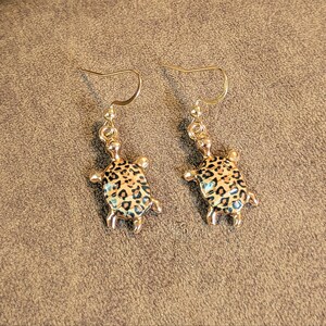 Leopard Skin Turtle Earrings, Gold - - LadybugfeetDesigns -