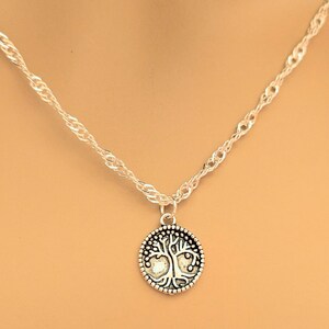Tree of Life Coin Necklace, Silver - 20 inch - - LadybugfeetDesigns -