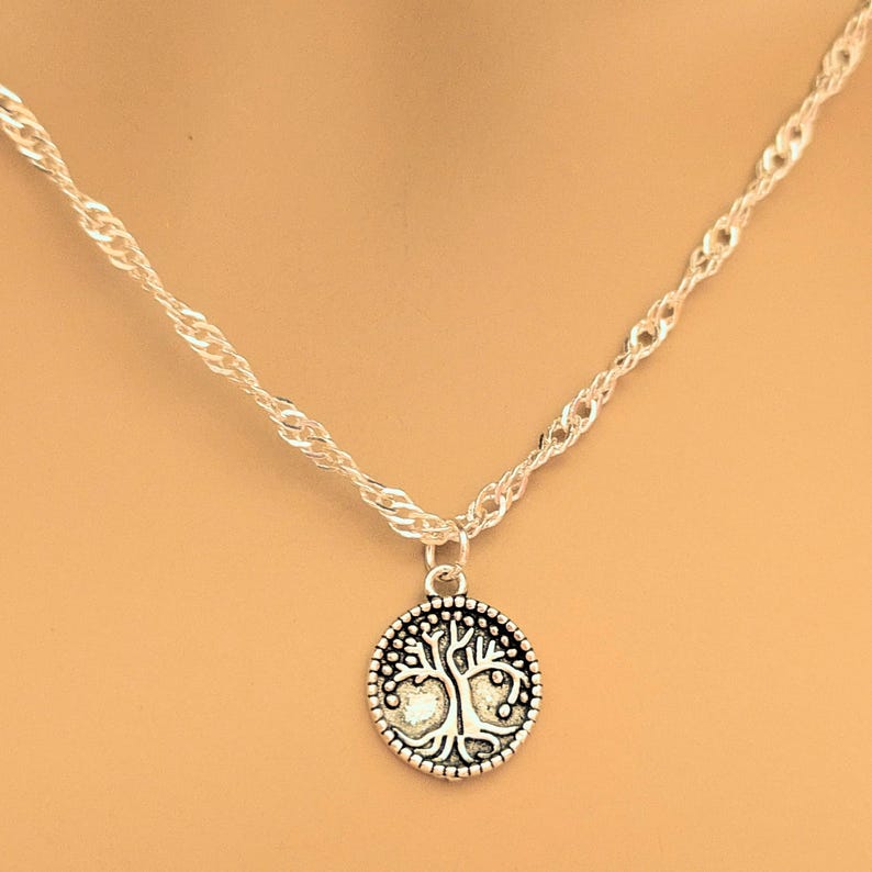 Tree of Life Coin Necklace, Silver - 20 inch - - LadybugfeetDesigns -