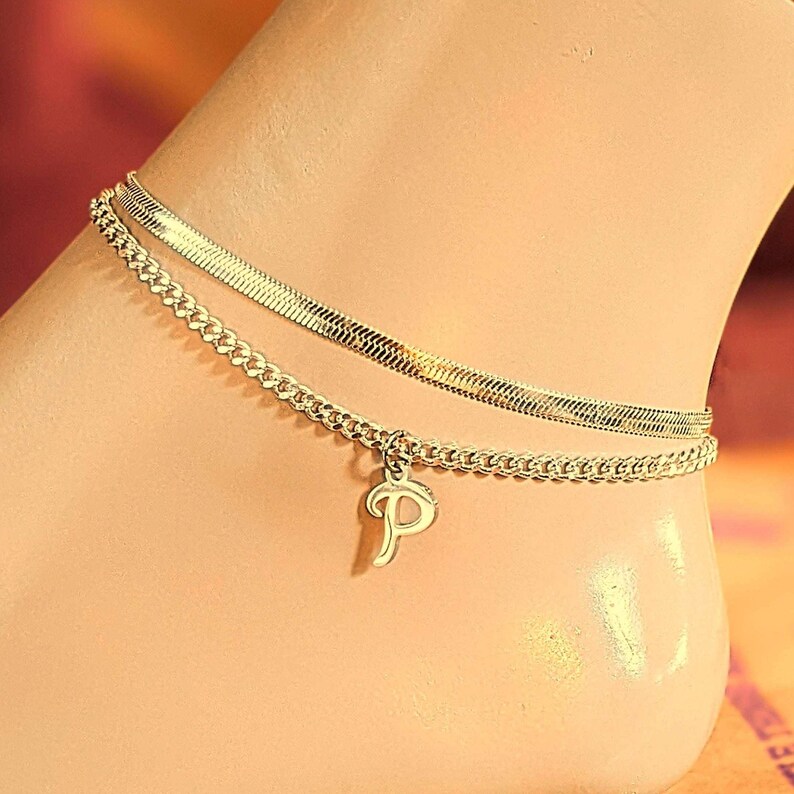 Silver Herringbone Chain Anklet - - LadybugfeetDesigns -