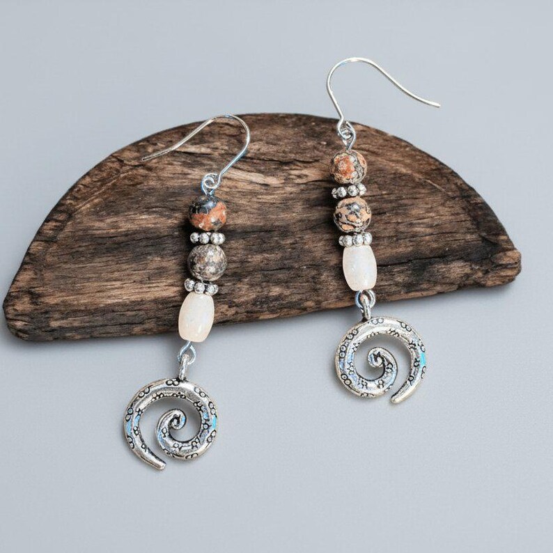 Opal, Jasper Swirl Earrings - - LadybugfeetDesigns -