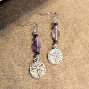 Fluorite Dragonfly Beaded Hook Earrings, Silver - - LadybugfeetDesigns -