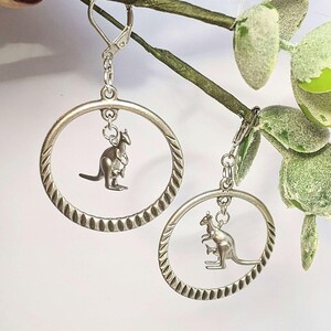Kangaroo Mama & Joey Leverback Hook Earrings - - LadybugfeetDesigns -