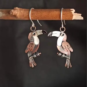 Rustic Toucan Hook Earrings, Silver - - LadybugfeetDesigns -
