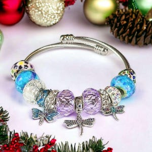 Dragonfly Euro Cuff Wrap Bracelet, Silver - - LadybugfeetDesigns -