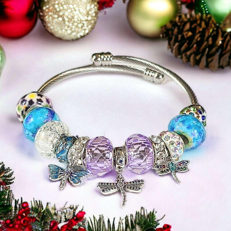 Dragonfly Euro Cuff Wrap Bracelet, Silver - - LadybugfeetDesigns -
