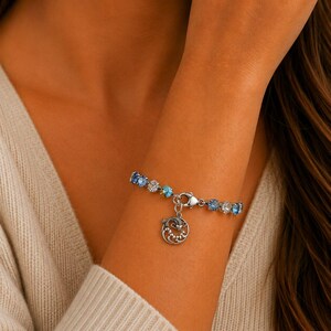 Koi Pendant Faceted Crystal Bracelet, Silver - - LadybugfeetDesigns -