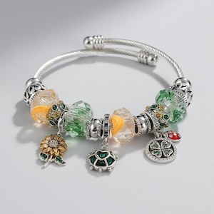 Garden Party Euro Cuff Wrap Bracelet, Silver - - LadybugfeetDesigns -