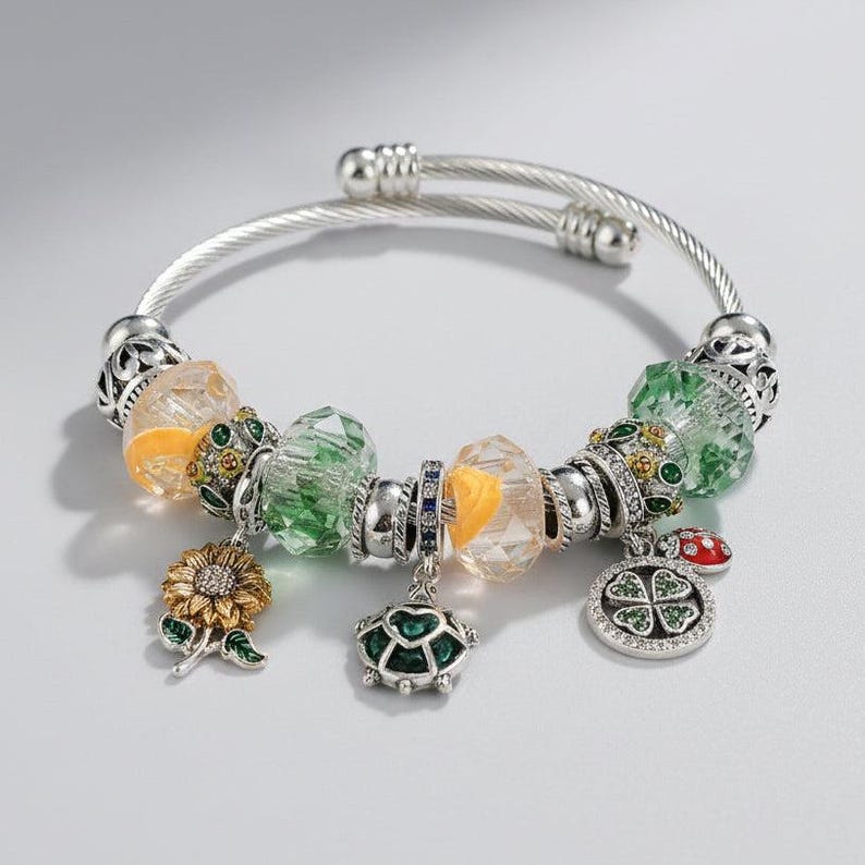 Garden Party Euro Cuff Wrap Bracelet, Silver - - LadybugfeetDesigns -