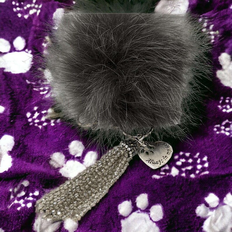 Always in My Heart Keychain/ Faux Fur Pom Pom and charm Key Chain-Purse Charm/Journal Charm - - LadybugfeetDesigns -