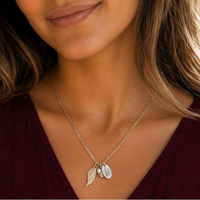 Forever in my Heart Memory necklace, Silver - 20 inch - - LadybugfeetDesigns -