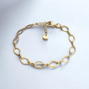 Shiny Gold Textured Oval Link Charm Bracelet Base Ii - D.i.y. - Build Your Charm Bracelet! - - LadybugfeetDesigns -