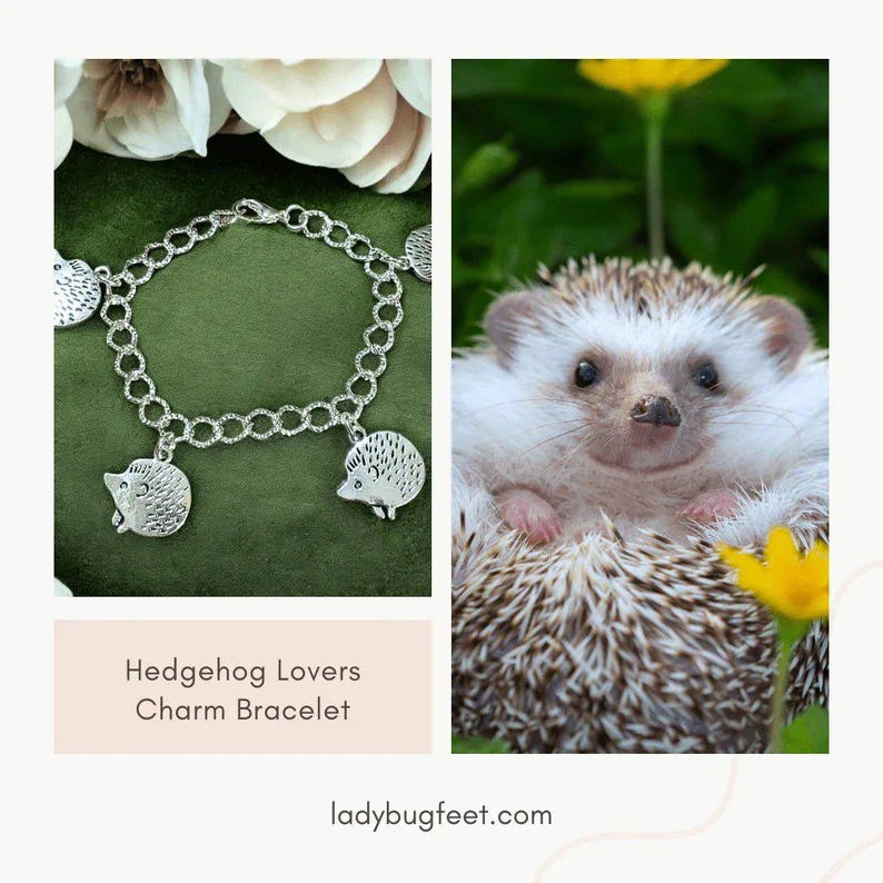 Silver Hedgehog Lover's Charm Bracelet - - LadybugfeetDesigns -