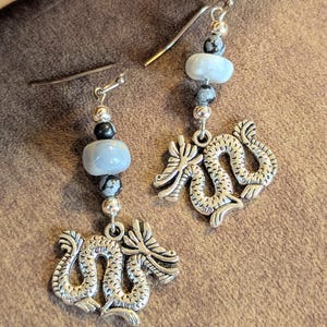 Dragon Boulder Opal Beaded Hook Earrings, Silver - - LadybugfeetDesigns -