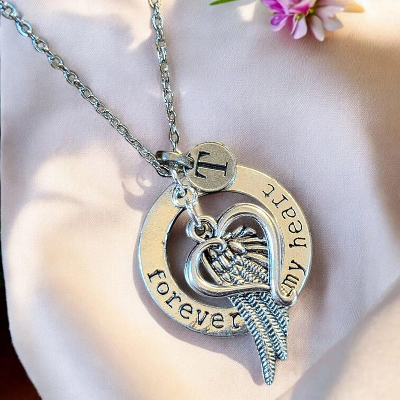 Forever in My Heart Initial Memory necklace, Silver - 20 inch Unisex - - LadybugfeetDesigns -