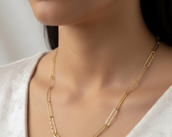 Diamond Cut Paperclip Chain necklace, Gold - 18- 24 inch