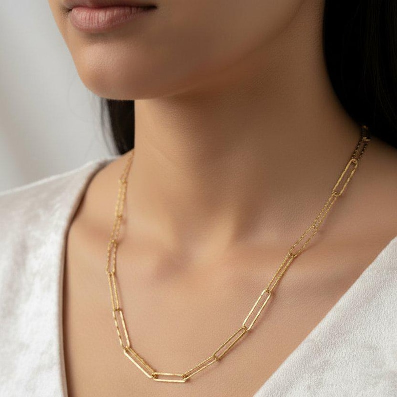 Diamond Cut Paperclip Chain necklace, Gold - 18- 24 inch - - LadybugfeetDesigns -