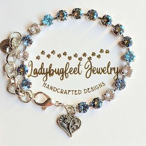 Fancy Filigree Heart Faceted Crystal Bracelet - - LadybugfeetDesigns -