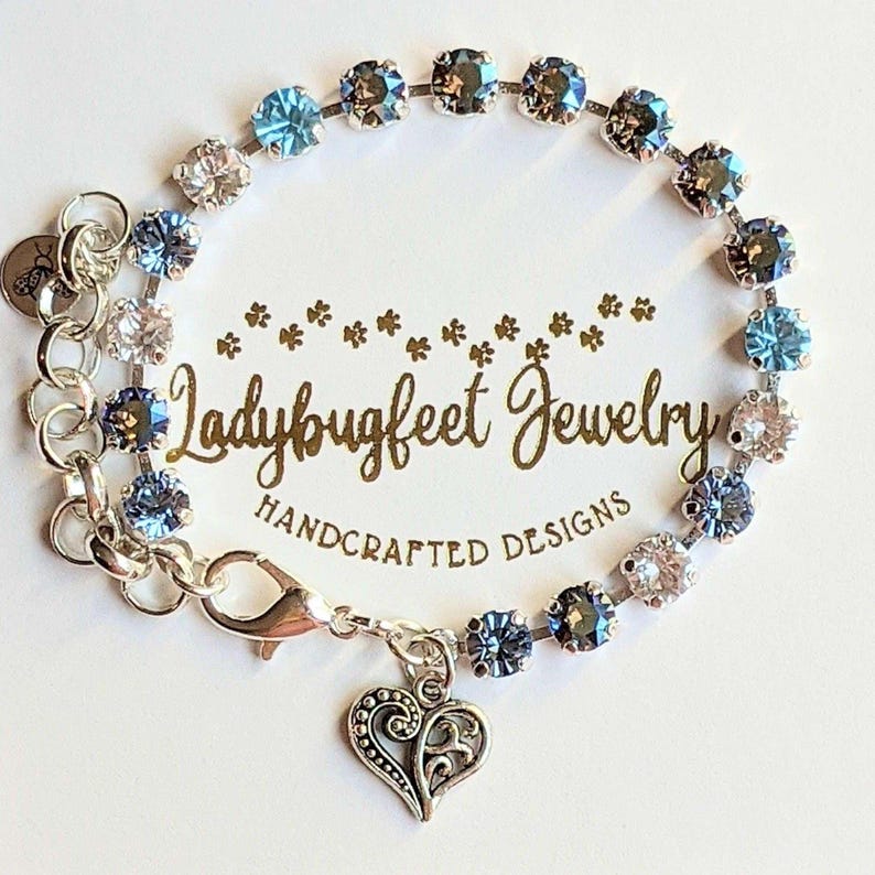 Fancy Filigree Heart Faceted Crystal Bracelet - - LadybugfeetDesigns -