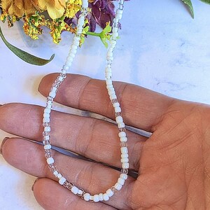 White Beaded Choker Necklace - 16 inch - - LadybugfeetDesigns -