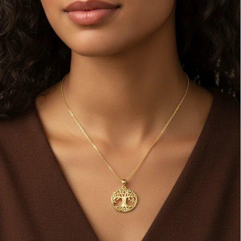 Tree of Life necklace, Gold- 20 inch - - LadybugfeetDesigns -