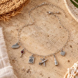 Gotta Getaway! Multi Charm Link Necklace, Silver - 20 inch - - LadybugfeetDesigns -
