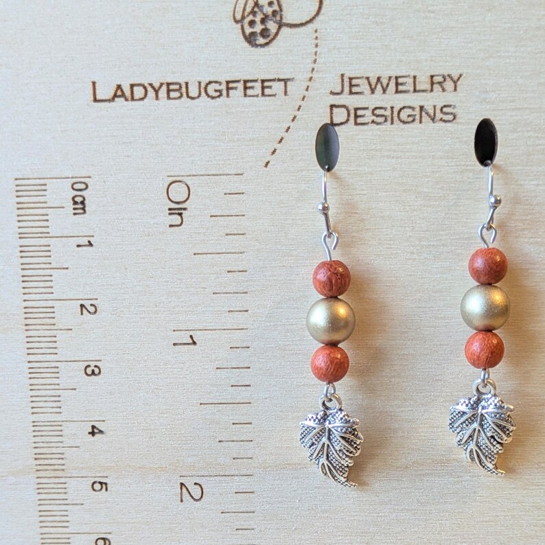Pretty Leaf Beaded Hook Earrings, Silver - - LadybugfeetDesigns -