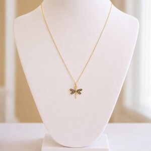 Dragonfly Necklace, Gold - 20 inches - - LadybugfeetDesigns -