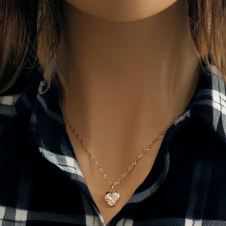 Sparkly Melting Heart necklace, Gold- 20 inch - - LadybugfeetDesigns -