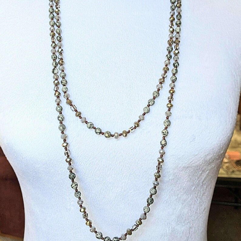 Crazy Lace Agate Semi-Precious Gemstone Necklace with Pendants- 60 inch - - LadybugfeetDesigns -