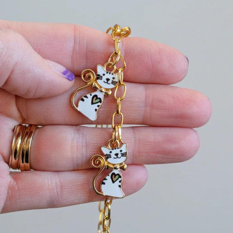 Kitty Cat Charm Bracelet, Gold-Tone - - LadybugfeetDesigns -