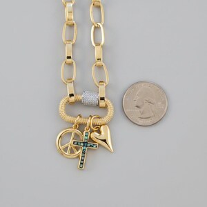Peace & Love Carabiner Necklace, Gold - Adjusts up to 20 inches - - LadybugfeetDesigns -