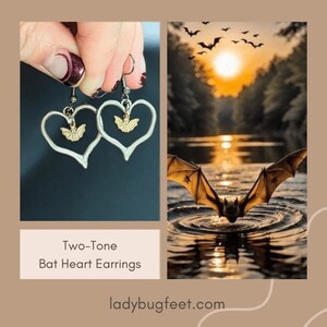 Two-Tone Bat Heart Earrings - - LadybugfeetDesigns -