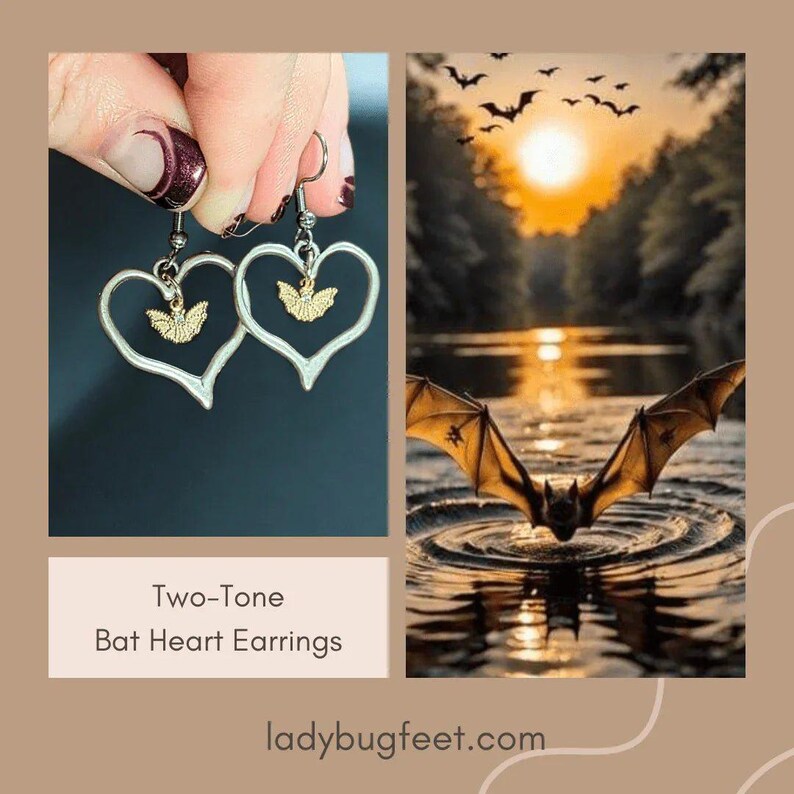 Two-Tone Bat Heart Earrings - - LadybugfeetDesigns -