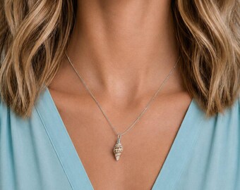 Genuine Conch Necklace, 20 Inches - Silver