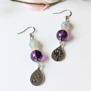 Dandelion Mismatched Beaded Hook Earrings, Silver - - LadybugfeetDesigns -