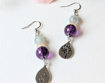 Dandelion Mismatched Beaded Hook Earrings, Silver