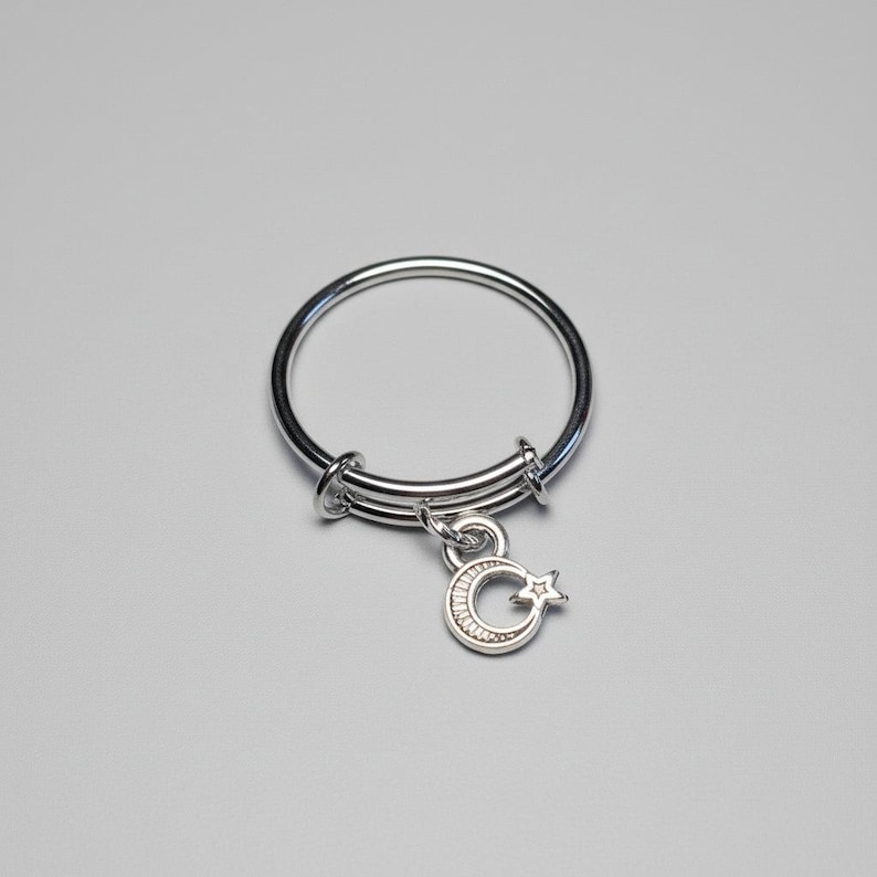 Moon Star Expandable Charm Ring - - LadybugfeetDesigns -