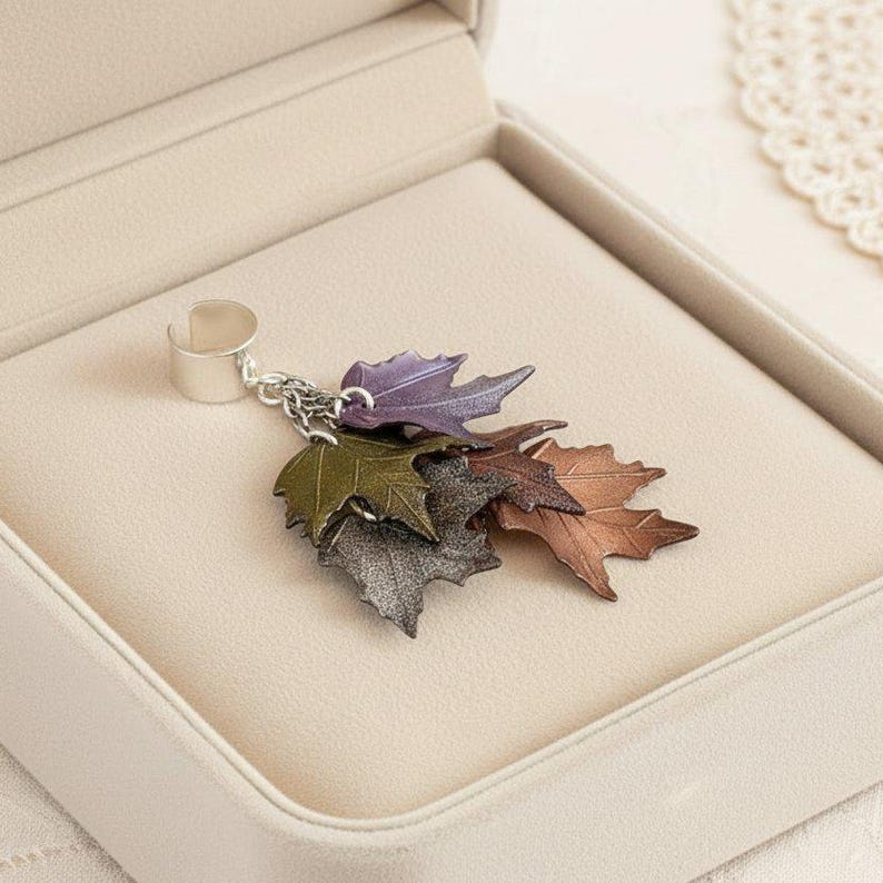 Maple Leaves Ear Cuff, Silver - - LadybugfeetDesigns -