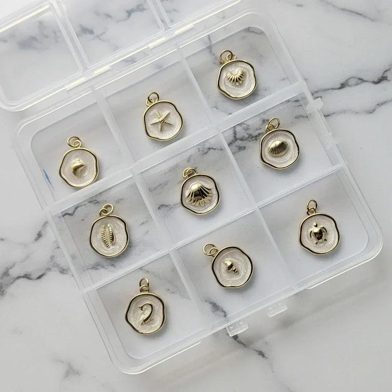 Beach Lover Enamel Charm Box - 9 pc., Gold - - LadybugfeetDesigns -