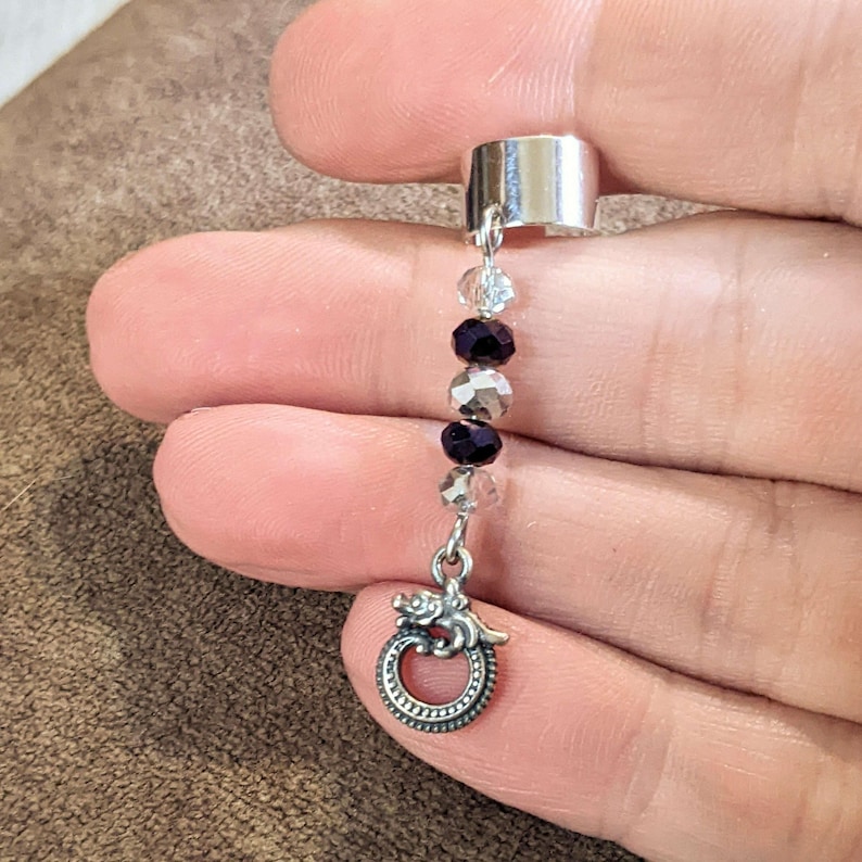 Silver Dragon Crystal Ear Cuff - - LadybugfeetDesigns -