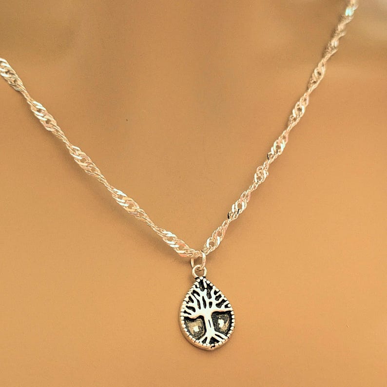 Tree of Life Drop Necklace, Silver - 20 inch - - LadybugfeetDesigns -