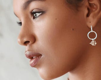 Sterling Double Hoop Tropical Fish Earrings, 3 in 1 Hoops