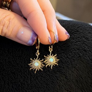 Opal Sun Leverback Hoop Earrings, Gold - - LadybugfeetDesigns -