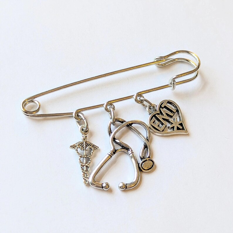 EMT - Emergency Medical Technician Safety Pin Brooch, Purse Charm - - LadybugfeetDesigns -