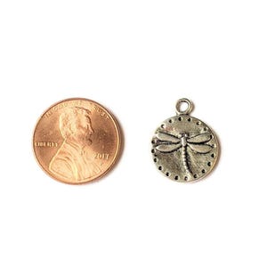 Silver Dragonfly Disc Charm - - LadybugfeetDesigns -