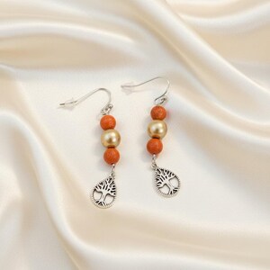 Teardrop Tree of Life Hook Earrings, Silver - - LadybugfeetDesigns -