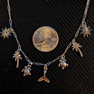 Tropic Vacation Multi Charm Link Necklace, .925 Sterling Silver - 20 inch - - LadybugfeetDesigns -